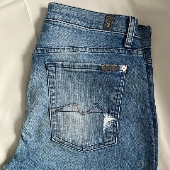 7 FOR ALLL MANKIND Skinny Light Blue Stretch Mid-Rise Denim Jeans, Size 28 - Picture 2 of 9